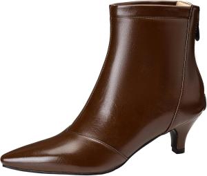 Стильные женские ботильоны с заостренным носком и задней молнией - идеально для элегантного зимнего образа XIEPP, Brown