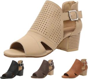 Модные сандалии для женщин 2024 года: сандалии-башмачки на щиколотке, ботинки-скелетоны с липучкой, сандалии с вырезами на среднем устойчивом каблуке ZJWBB, Off-White