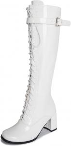 Женские сапоги LIURUIJIA Gogo с кружевами, с молнией сбоку, высокая коленная и на толстом каблуке, сапоги для езды, White