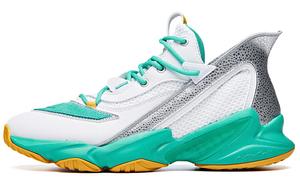 Баскетбольные кроссовки мужские средней высоты, белые / попугайно-зеленые / серебристые Anta