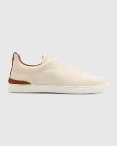 Мужские кожаные кроссовки с тройной строчкой из оленьей кожи ZEGNA, цвет Off White Vicuna