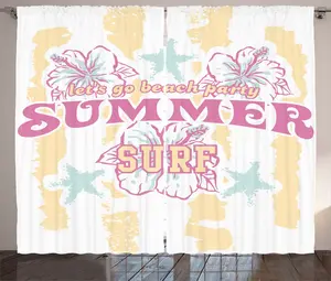 Штора ABAKUHAUS Pink Rustic с цветочным принтом "Surf and Summer", присборенная штора для спальни с петлями и крючками, 280 x 175 см, бледно-желтый с белым Abakuhaus
