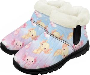 Детские зимние сапоги для девочек, водонепроницаемые, противоскользящие, для холодной погоды, с искусственным мехом, походные ботинки Goronwyfloyd, Blue Red Dinosaur