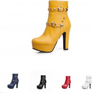 Женские кожаные ботильоны с заклепками, пряжкой, платформой и каблуком-стилет, с молнией, модные, с круглым носком, простые, теплые, противоскользящие, в стиле панк и готика, короткие NELSBREX, Yellow