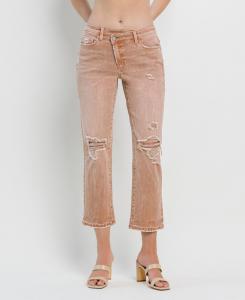 Женские джинсы прямого кроя с высокой посадкой и перекрестным кроем Flying Monkey, Cafe brown