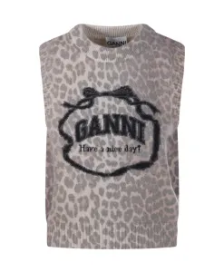 Шерстяной жилет с графическим рисунком Ganni, коричневый