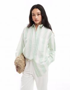 Рубашка свободного кроя из льняной смеси ASOS DESIGN в широкую полоску