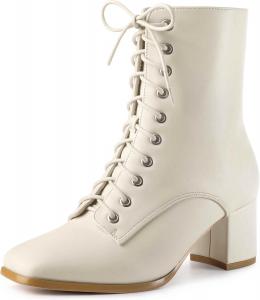 Женские ботинки Allegra K с кружевами, квадратным носком и массивным каблуком, на щиколотке, Cream