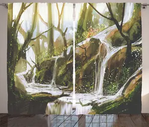 Штора ABAKUHAUS Fantasy Rustic, цвет Secret Paradise, универсальная ленточная штора для гостиной с петлями и крючками, 280 x 175 см, цвет белый/коричневый Abakuhaus