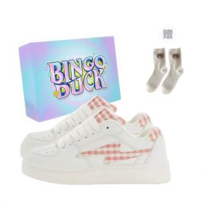 BINGO DUCK Дышащие лоу-топы для скейтборда унисекс бело-розовые + эксклюзивная коробка для обуви + носки в подарок, цвет White Pink+Exclusive Shoe Box+Gift Socks