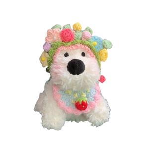 Плюшевый кулон с собачкой West Highland Terrier с висячими ушками, кроликом и пчелой в цветочной композиции, высота 14см MDH