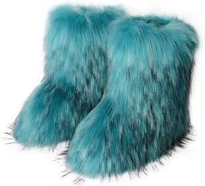 Женские разноцветные сапоги TangDao из искусственного меха, пушистые, мягкие, с округлым носком, из замши, зимние, удобные, теплые, короткие снегоступы на плоской подошве, сапоги до середины голени, для улицы и дома, Peacock Blue