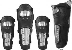 Защитные наколенники и налокотники для мотоциклистов, из ЭВА и нержавеющей стали, легкие, дышащие, для мотокросса, квадроциклов, горных велосипедов, гонок, лыжного спорта, коньков, серебристо-черные, размер 42 см, 32 см, 2 шт Segrehy, #611