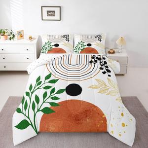 Erosebridal Комплект постельного белья Mid Century Modern в стиле бохо с абстрактным геометрическим принтом, кирпично-красный и оранжево-черный, Orange Black