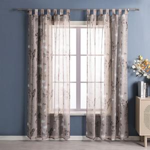 Петли для штор Joyswahl, современная штора-вуаль (1 шт.) с ботаническим узором, прозрачная, для спальни, гостиной, коричневая, В x Ш 175 x 140 см, коричневый