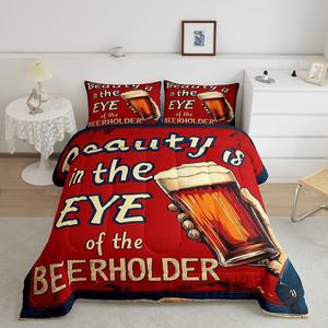 Erosebridal Комплект постельного белья Beer Toddler с принтом стаканов в винтажном стиле, красный и бежевый, Red Beige