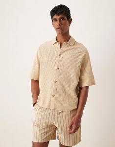 ASOS DESIGN свободная трикотажная рубашка свободного кроя в каменном цвете