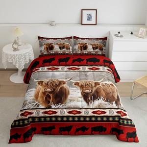 Erosebridal Комплект постельного белья Highland Cow в этническом стиле с геометрическим принтом и мотивом быков, Multi 14