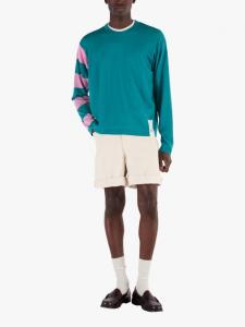 Свитер с рукавами в полоску из мериносовой шерсти John Smedley, Ocean Teal/Snow White