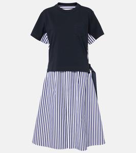Полосатое хлопковое платье-рубашка Sacai, Navy Stripe