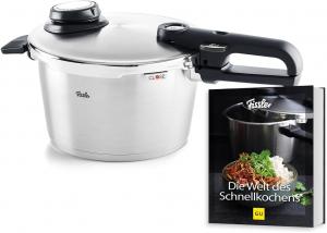 Набор скороварки Fissler Vitavit Premium (4,5 л, Ø 22 см) + паровая вставка и инструкция по использованию скороварки, скороварка из нержавеющей стали, 4 уровня приготовления - индукционная плита