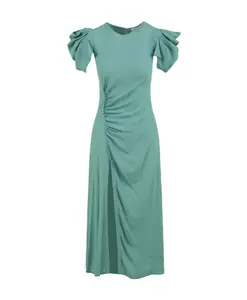 Синее платье миди с драпировкой и пуговицами. Mar De Margaritas, синий