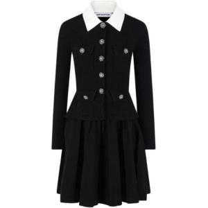 Мини-платье с воротником и декором Self-portrait, черный