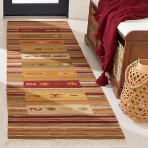 Ковер-дорожка SAFAVIEH, 69 x 244 см, Kilim Collection, Бордовый и разноцветный, ручной работы юго-западный племенной стиль из шерсти, идеально подходит для помещений с высокой проходимостью в гостиной, спальне (NVK178A)