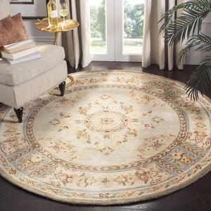 Ковер SAFAVIEH, 244 x 244 см, Bergama Collection, Light Blue & Ivory, ручной работы, французский кантри из шерсти, идеален для помещений с высокой проходимостью в гостиной, спальне (BRG174A)