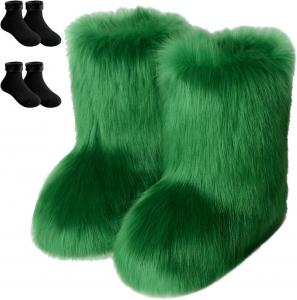 Женские короткие зимние сапоги с искусственным мехом, пушистые и мягкие, удобные, средние по голенище, на плоской подошве, модные, для свиданий, прогулок, фото и путешествий. В комплекте 2 пары носков с флисовой подкладкой. Generic, 17