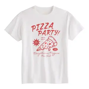 Футболка с принтом oversize для девочек 7-20 лет с коротким рукавом в обычном и плюс размерах So, цвет pizza party white