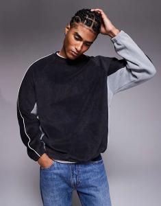 Свободная флисовая толстовка ASOS DESIGN с окантовкой и цветными блоками серого цвета