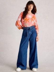 Топ из хлопка с лиственным принтом White Stuff, Coral/Multi