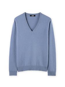 Женский базовый кашемировый свитер с V-образным вырезом Gobi Cashmere, Blue-forever blue