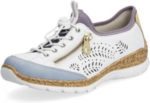 Женские кроссовки Rieker N42K6 Nikita Slip-On - легкие прогулочные кроссовки с лазерной перфорацией и эластичной шнуровкой - стильные и гибкие для комфорта на весь день, Aqua/Weiss/Sun/Viola