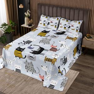 Erosebridal Комплект постельного белья Cute Cat King с котятами в синем цвете, полосками и горошком, дышащий материал, Cute Cat 23