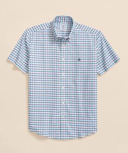 Не требующая глажки эластичная повседневная рубашка оксфорд с коротким рукавом и логотипом GF, стандартный крой.