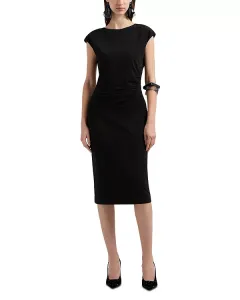 Платье-Футляр из струящегося крепового трикотажа с короткими рукавами Emporio Armani, черный