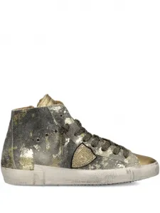 Высокие кроссовки с эффектом металлик Philippe Model Paris, золотой