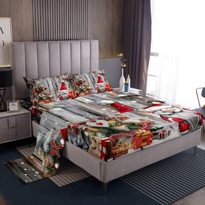 Erosebridal Комплект постельного белья с новогодним принтом Санта Клаус и гномами, Red Grey White