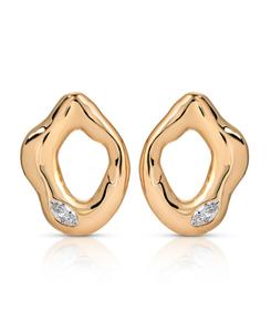 Серьги-гвоздики из плавленого металла с кристаллами ETTIKA, Gold