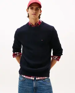Мужской однотонный свитер с круглым вырезом Tommy Hilfiger, темно-синий
