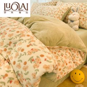 LUOLAI HOME Комплект постельного белья, 4 предмета, 180×200 см, хлопок и велюр, цвет MR Cotton Velvet - Hua Qian Duo