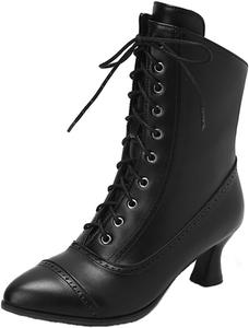 Женские модные ботильоны на шнуровке с острым носком и боковой молнией, короткие ботинки для женщин, удобные, длина стопы от 22 см до 29 см, размеры плюс EU34-EU48/US4-US15 LYYSKY, Black(7702)