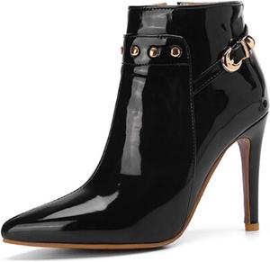 Женские ботильоны на высоком каблуке Alyaafifa с заостренным носком, модель Stiletto, из лакированной кожи, с закрытым носком и молнией, элегантные сексуальные ботинки для вечеринок и мероприятий, Solid - Black