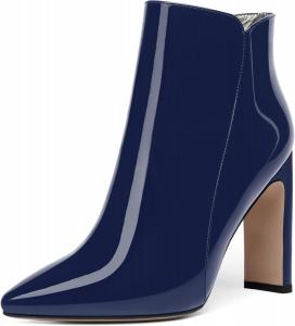 Женские ботильоны FEMSTEP с молнией, лакированные, для вечеринок, с заостренным носком, на массивном каблуке, высотой до щиколотки, каблук 10 см, Navy Blue