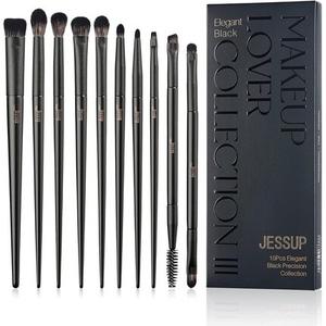 Кисти для макияжа глаз Jessup, профессиональные 10 шт., растушевываемая подводка для теней для век, кисть для бровей с двойным концом, элегантный черный T337