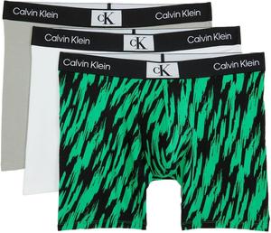 Calvin Klein 1996, хлопковые трусы-боксеры, упаковка из 3 пар, White/Authentic Grey/Tiger Print/Island Green