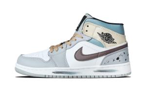 Кроссовки баскетбольные Air 1 Soft Matte Ink Splatter Unisex Gray, устойчивые к истиранию, матовые, в стиле мид-топ Jordan, серый