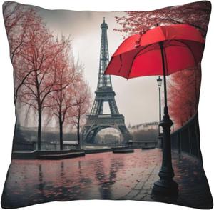 Ogniwo Подушка Eiffel Tower с красным зонтиком, мягкая квадратная Eiffel Tower With Red Umbrella2